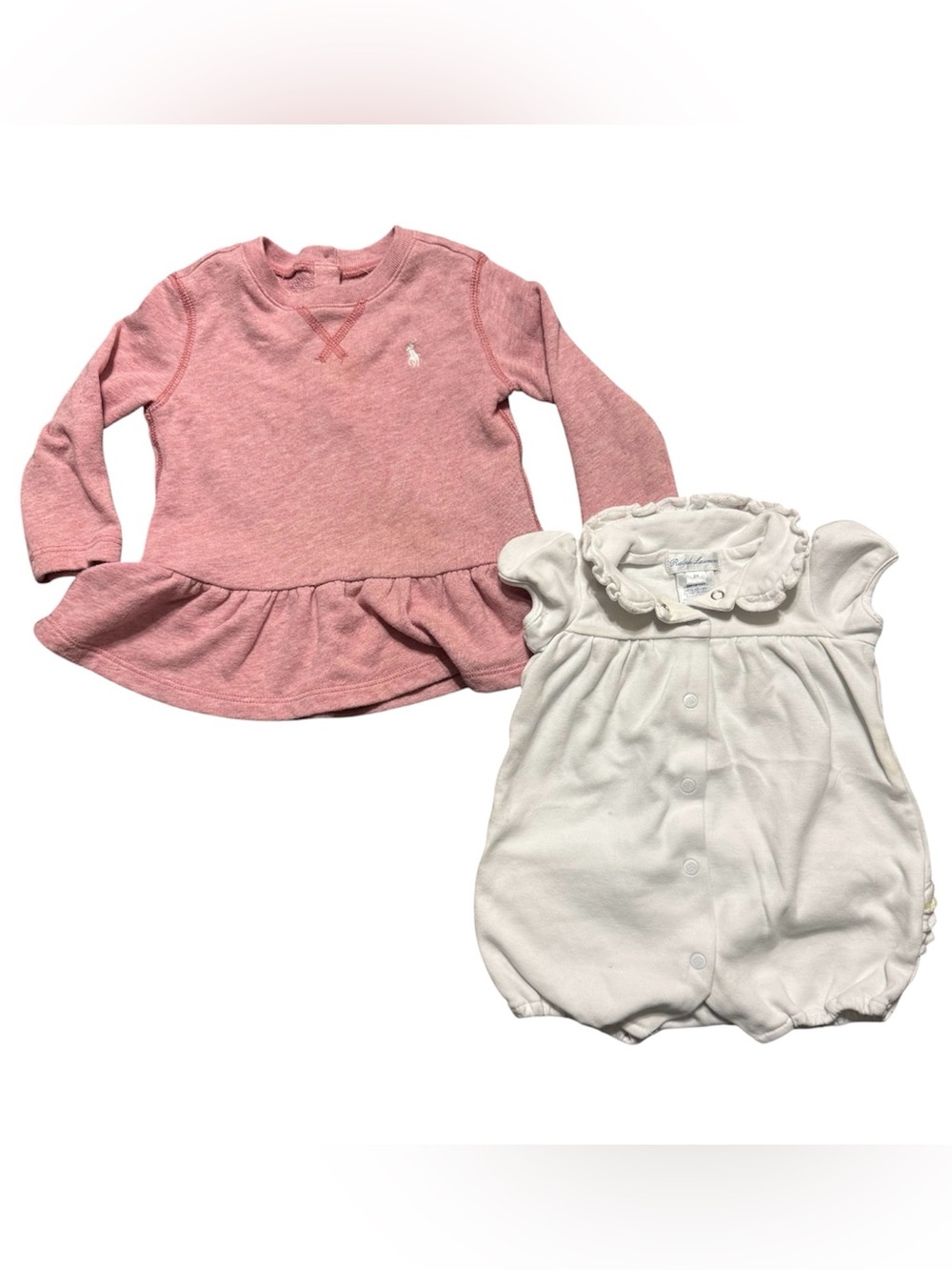 Ralph Lauren Baby Girl Outfits 6M & 12M Pink Dress Ruffle Romper Set